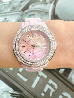 Fossil CE1117 Stella Three-Hand Date Pink Ceramic Watch